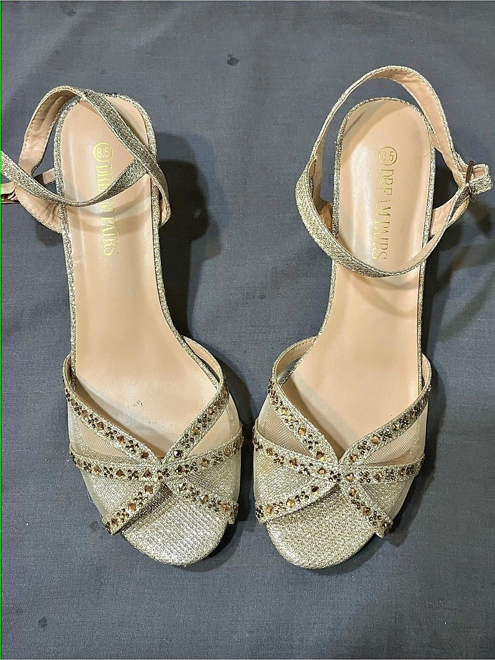 Dream Pairs Rhinestone Ankle Strap Heels in Gold Like New